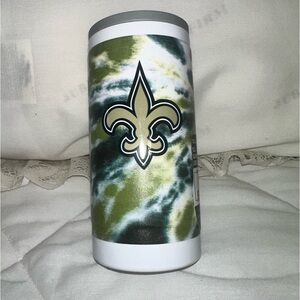 Saints Football Green and White Tie-Dye 12oz Slim Can Coolie